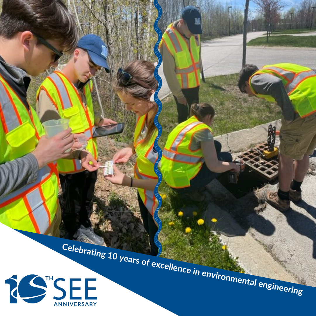 Two photos showing teams of interns working in the field.